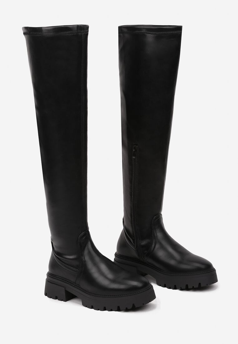 Czarne Kozaki z Przylegającą Cholewką za Kolano Resiera