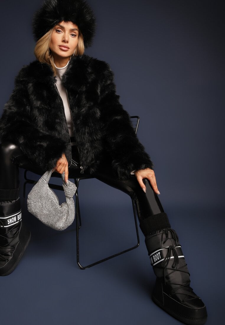 Czarna Zasuwana Kurtka Elegancka w Stylu Futerka Renitta