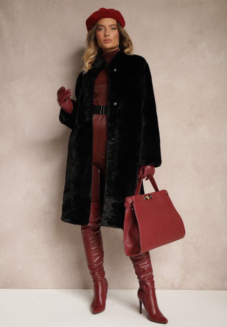 Czarny Płaszcz Oversize w Stylu Teddy z Miękkiego Futerka Jackizelle