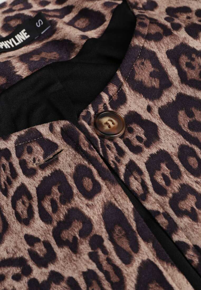 Beżowa Marynarka Ozdobiona Panterkowym Printem Enavel