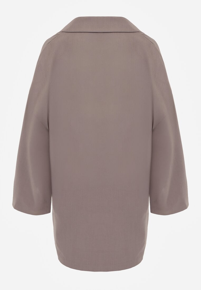 Ciemnobeżowa Oversizowa Marynarka z Klapami i Dwurzędowym Zapięciem Sinthelis