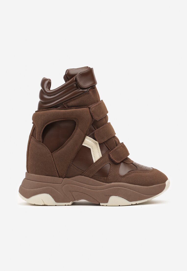 Brązowe Sneakersy na Rzep i Koturnie Liame