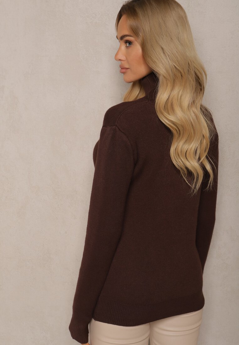 Brązowy Klasyczny Golf z Domieszką Wełny Zoziona