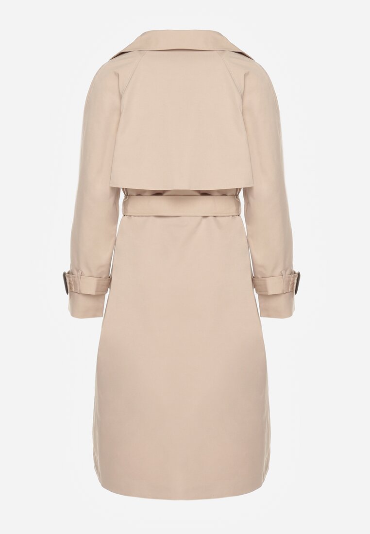 Beżowy Dwurzędowy Płaszcz Trencz z Paskiem Ninnolia
