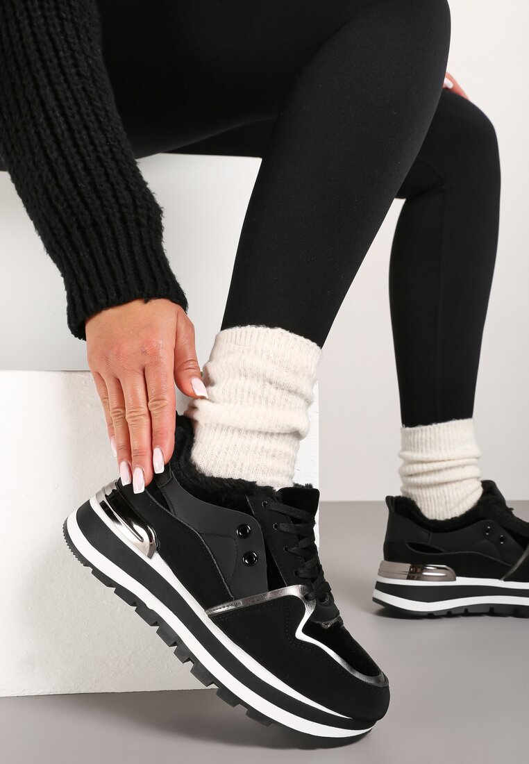 Czarne Sneakersy na Zimę z Futerkowym Ociepleniem Vertiste