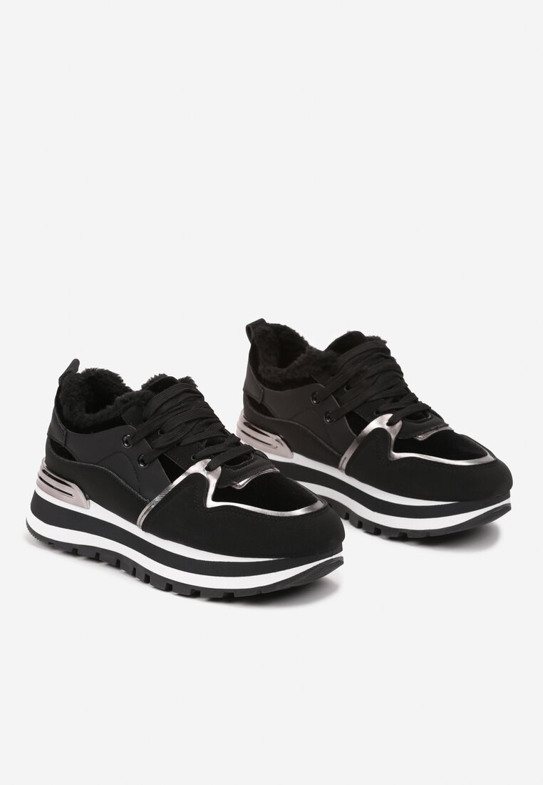 Czarne Sneakersy na Zimę z Futerkowym Ociepleniem Vertiste