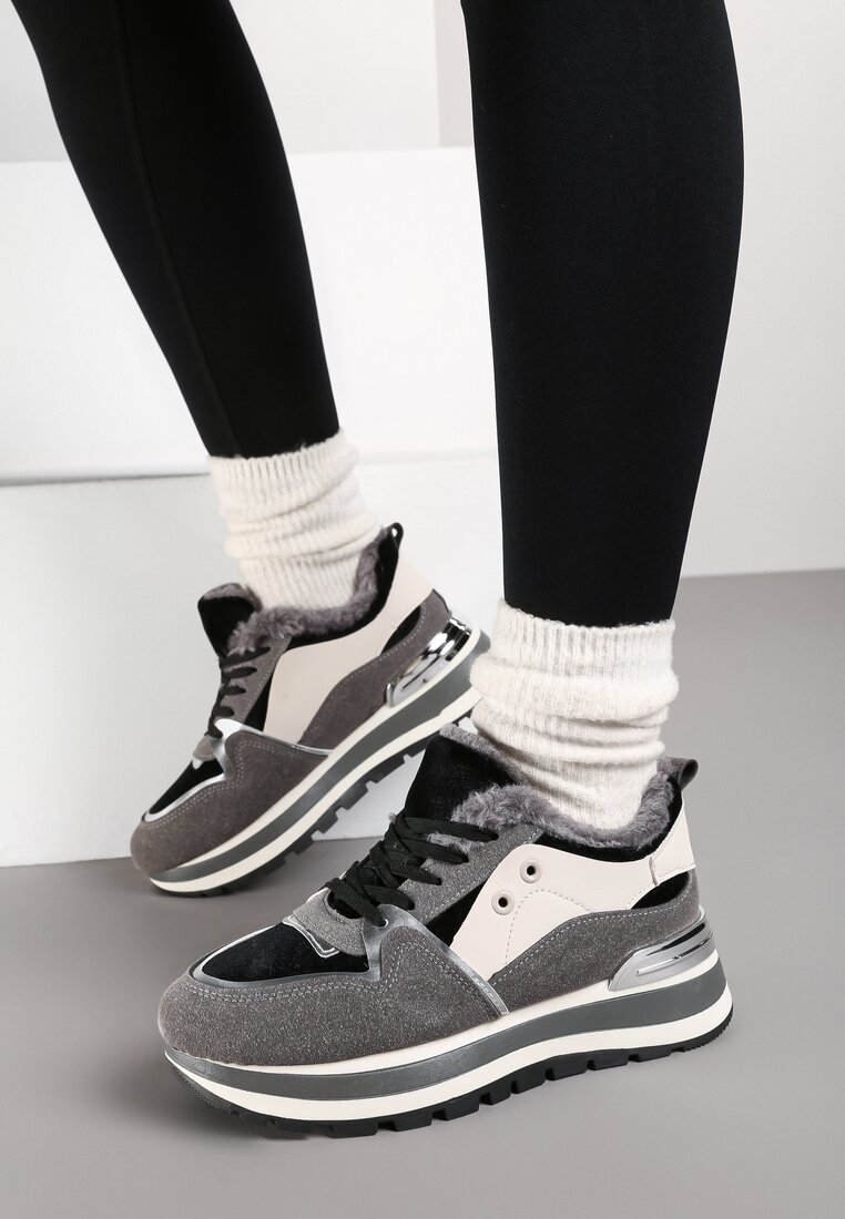 Szare Sneakersy na Zimę z Futerkowym Ociepleniem Vertiste