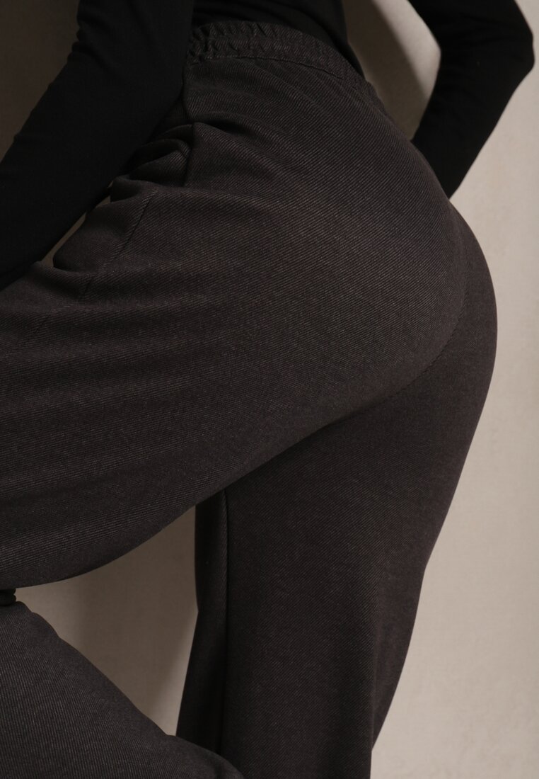 Czarne Ocieplane Dresowe Spodnie z Bawełny High Waist ze Ściągaczami Riathira