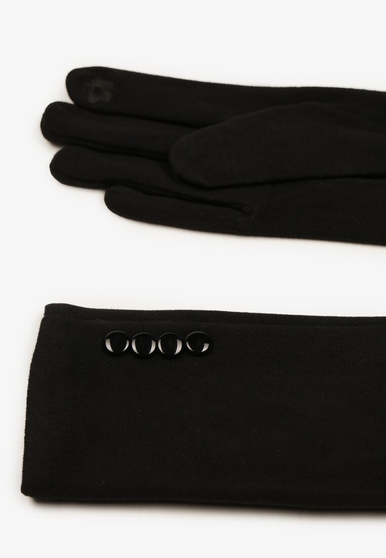 Czarne Eleganckie Rękawiczki z Ozdobnymi Guzikami Leavellae