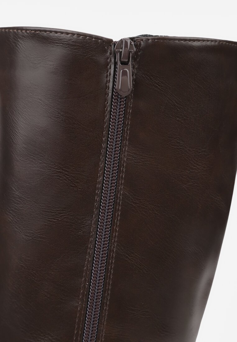 Brązowe Casualowe Kozaki na Słupku Linnariela