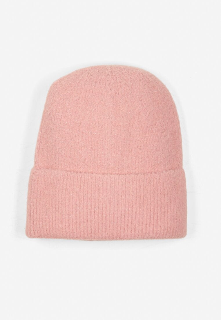 Różowa Czapka z Metaliczną Nicią i Wywinięciem Temivra