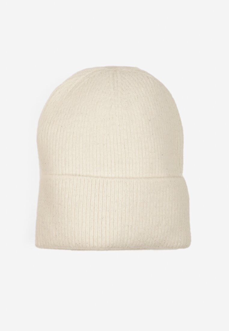 Jasnobeżowa Czapka z Metaliczną Nicią i Wywinięciem Temivra