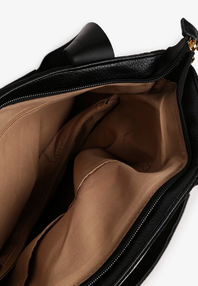 Czarna Torebka Shopper z Ekozamszu Zdobiona Eleganckim Łańcuszkiem Leathraen