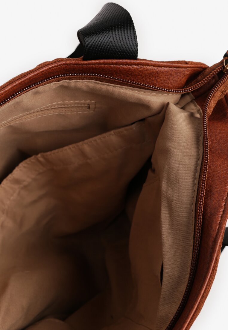 Brązowa Torebka Shopper z Ekozamszu Zdobiona Eleganckim Łańcuszkiem Leathraen