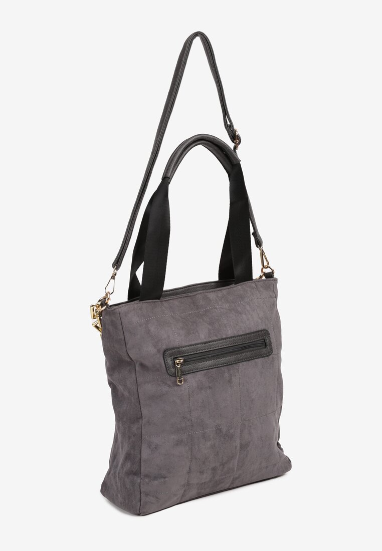 Szara Torebka Shopper z Ekozamszu Zdobiona Eleganckim Łańcuszkiem Leathraen