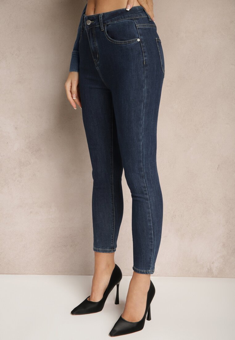Granatowe Casualowe Jeansy Skinny z Bawełną Esalithen