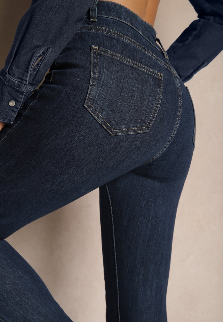 Granatowe Casualowe Jeansy Skinny z Bawełną Esalithen