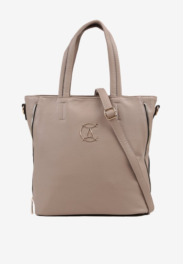 Szara Torebka Shopper na Ramię z Paskiem z Regulacją Vemeriana