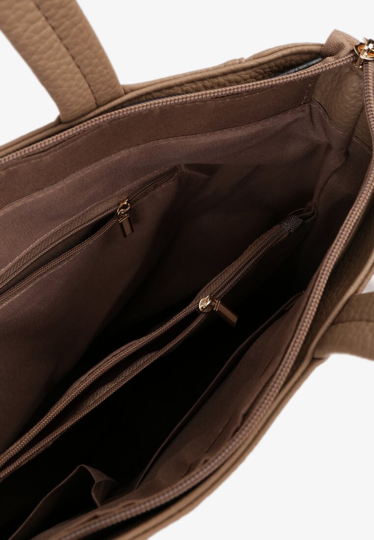 Ciemnobeżowa  Torebka Shopper na Ramię z Paskiem z Regulacją Vemeriana