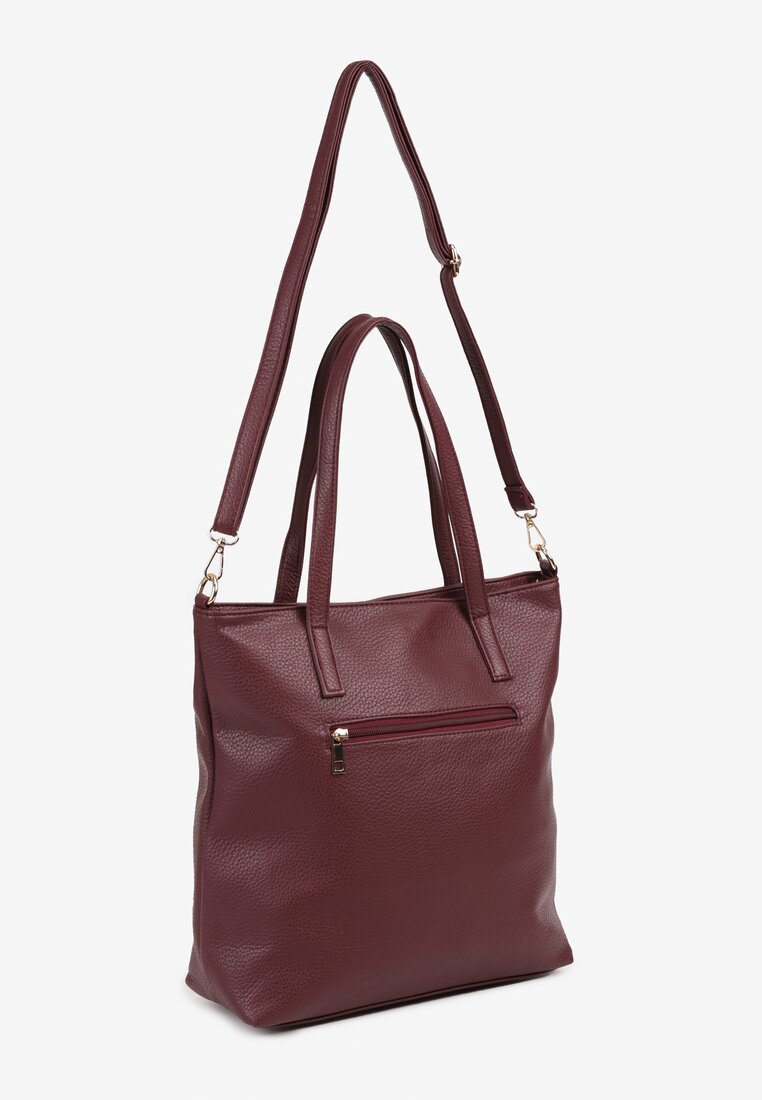 Bordowa Torebka Typu Shopper z Odpinanym Paskiem na Ramię i Ozdobnym Suwakiem Helila