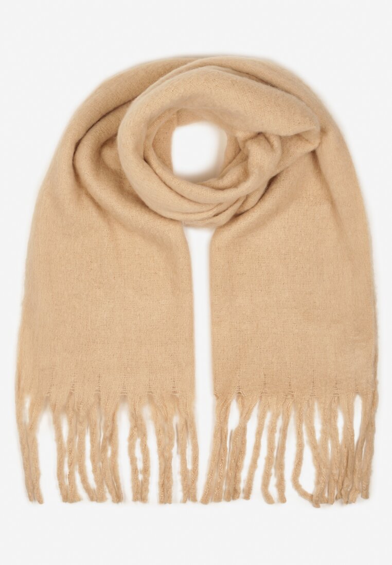 Beżowy Szalik Ozdobiony Frędzlami Esalirea