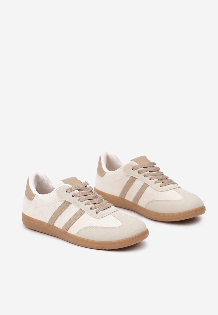 Beżowe Casualowe Sneakersy z Ekozamszu na Płaskiej Podeszwie Pemeriana