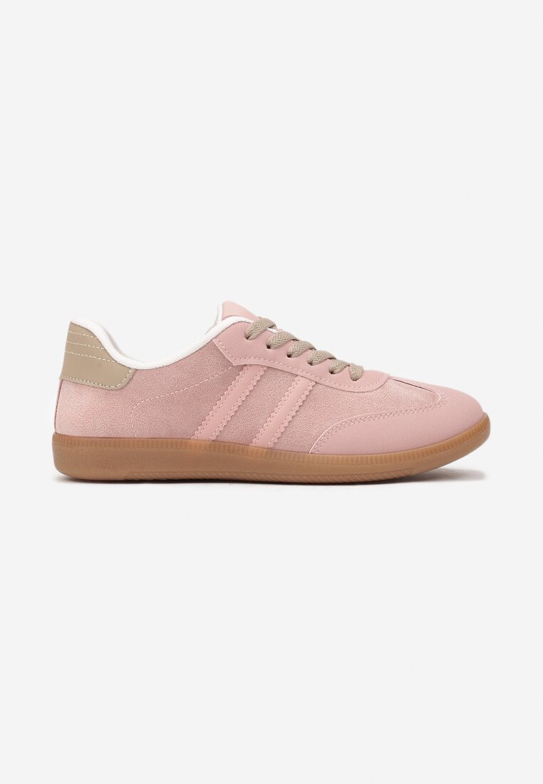 Różowe Casualowe Sneakersy z Ekozamszu na Płaskiej Podeszwie Pemeriana