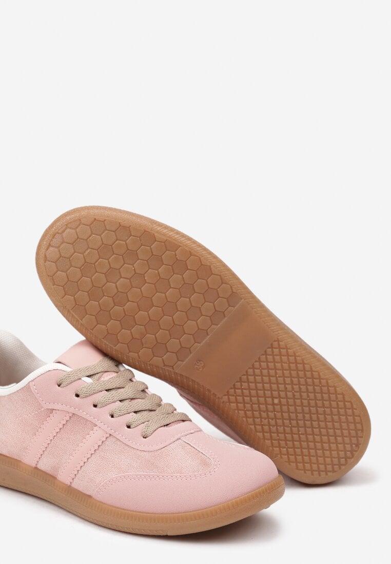 Różowe Casualowe Sneakersy z Ekozamszu na Płaskiej Podeszwie Pemeriana