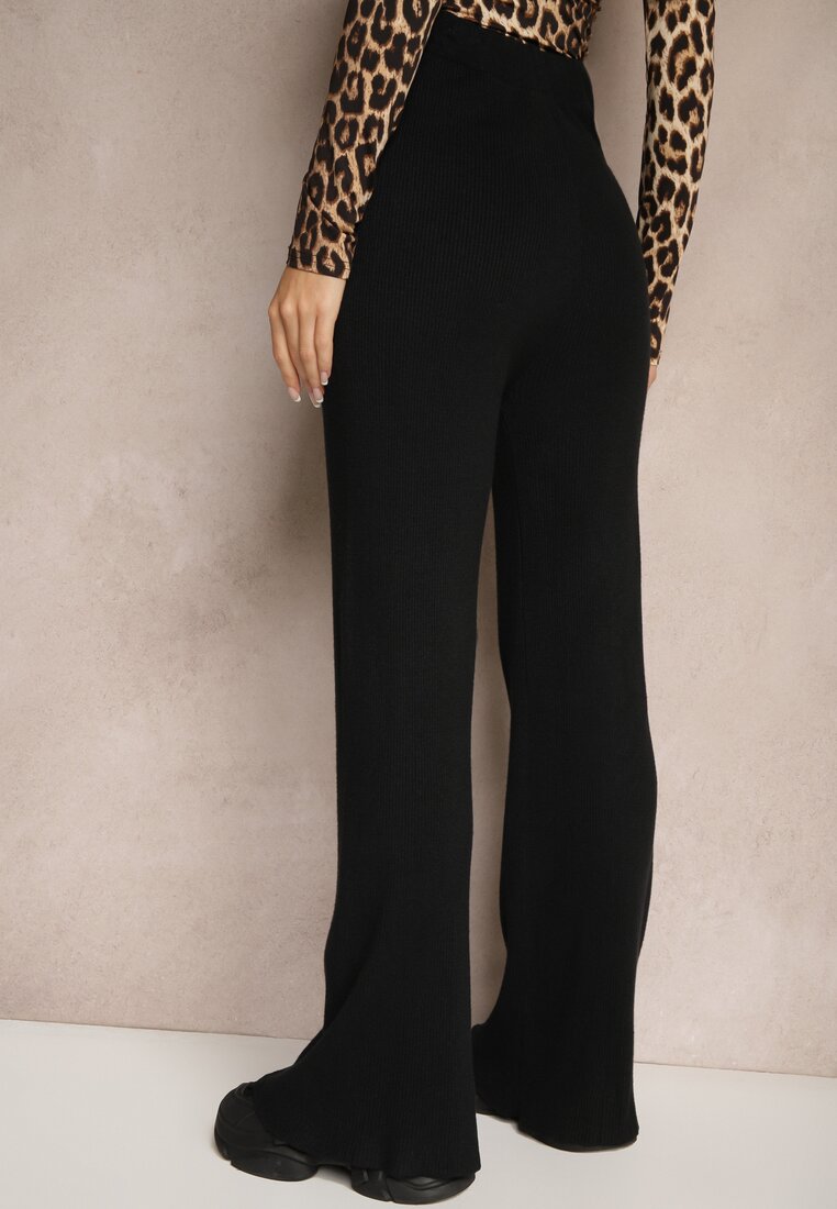 Czarne Szerokie Spodnie z Bawełną High Waist Emarisa