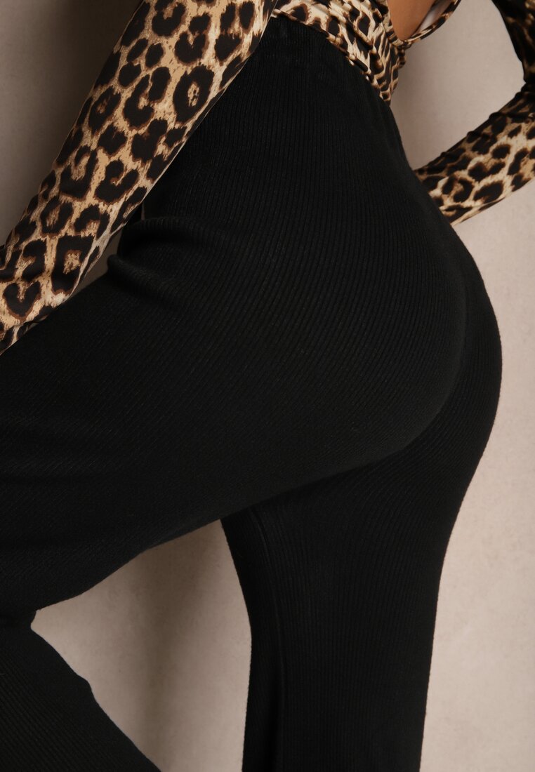 Czarne Szerokie Spodnie z Bawełną High Waist Emarisa