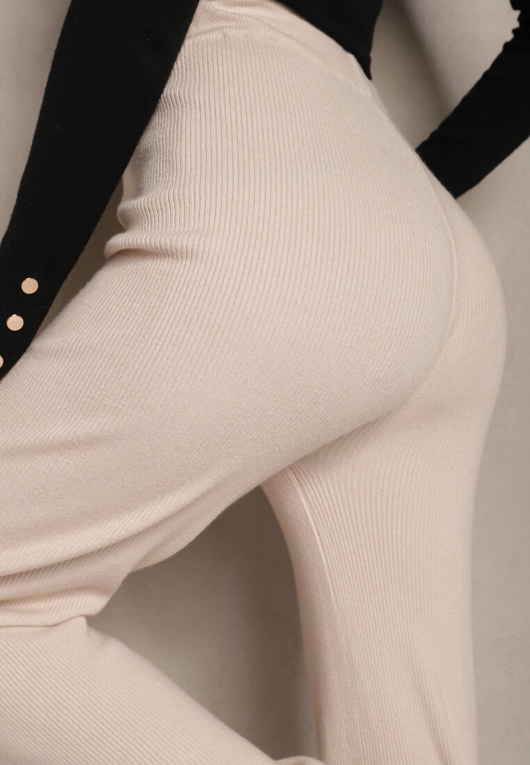 Jasnobeżowe Szerokie Spodnie z Bawełną High Waist Emarisa