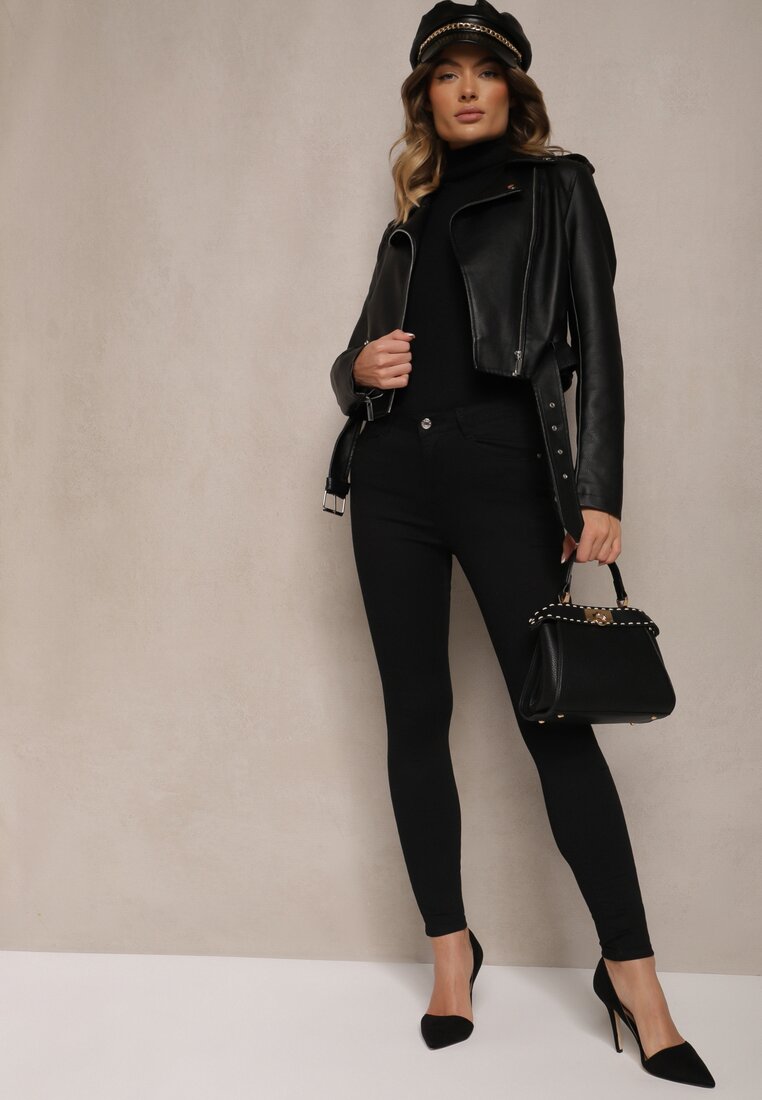 Czarne Bawełniane Jeansy w Stylu Skinny Lilezi
