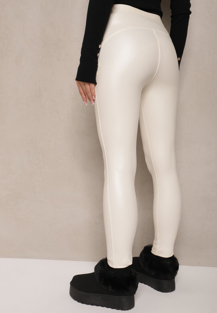 Białe Legginsy High Waist z Ociepleniem Faladi