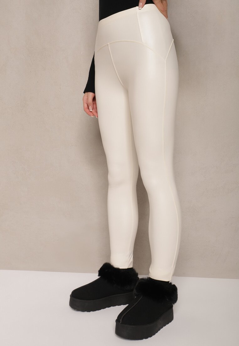 Białe Legginsy High Waist z Ociepleniem Faladi
