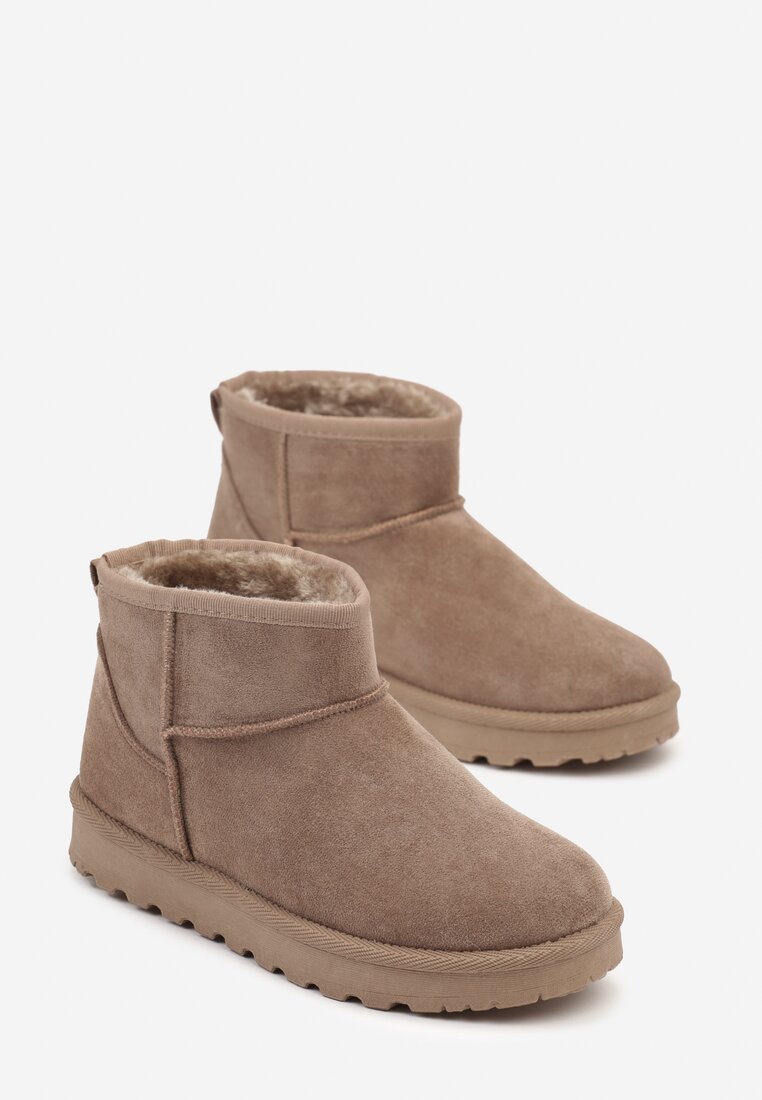 Ciemnobeżowe Casualowe Ocieplane Śniegowce na Płaskiej Podeszwie Emelunetta