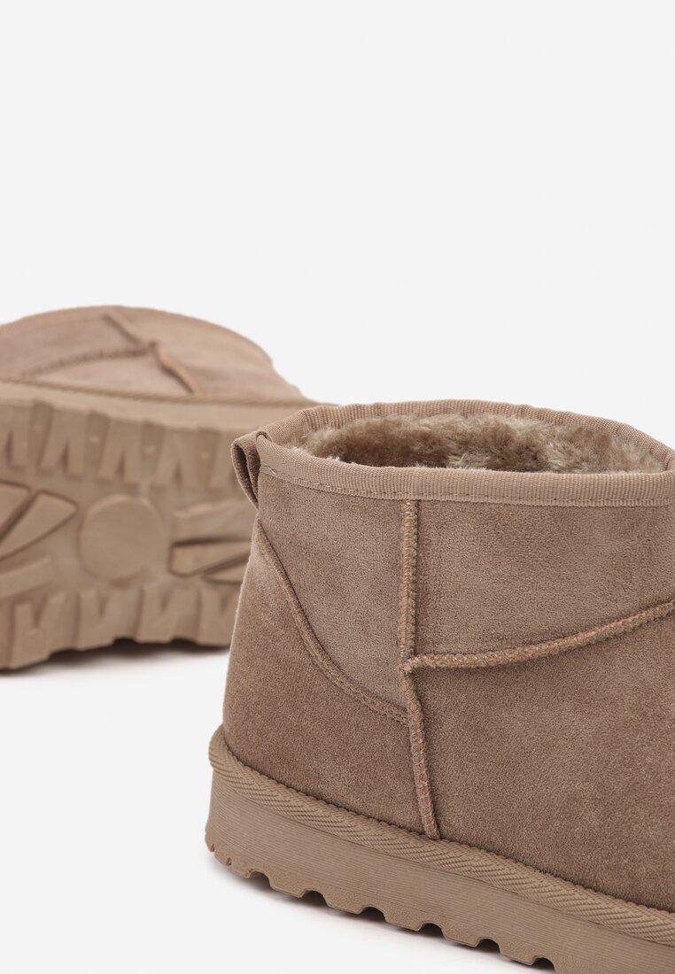 Ciemnobeżowe Casualowe Ocieplane Śniegowce na Płaskiej Podeszwie Emelunetta