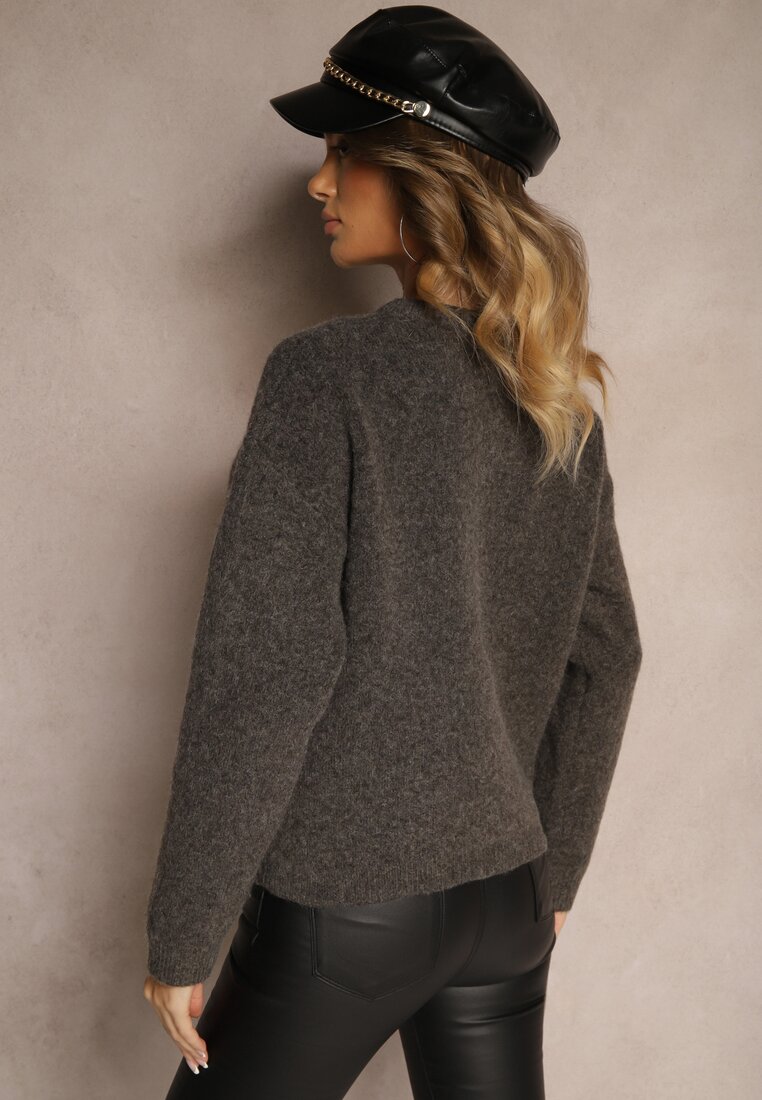 Brązowy Rozpinany Casualowy Kardigan z Wełną Besalttia