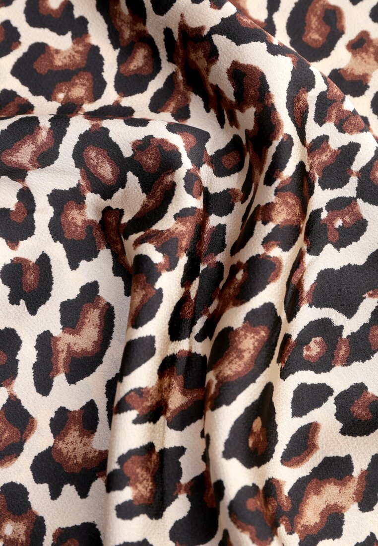 Brązowa Spódnica High Waist ze Zwierzęcym Printem i Gumką w Talii Dimella