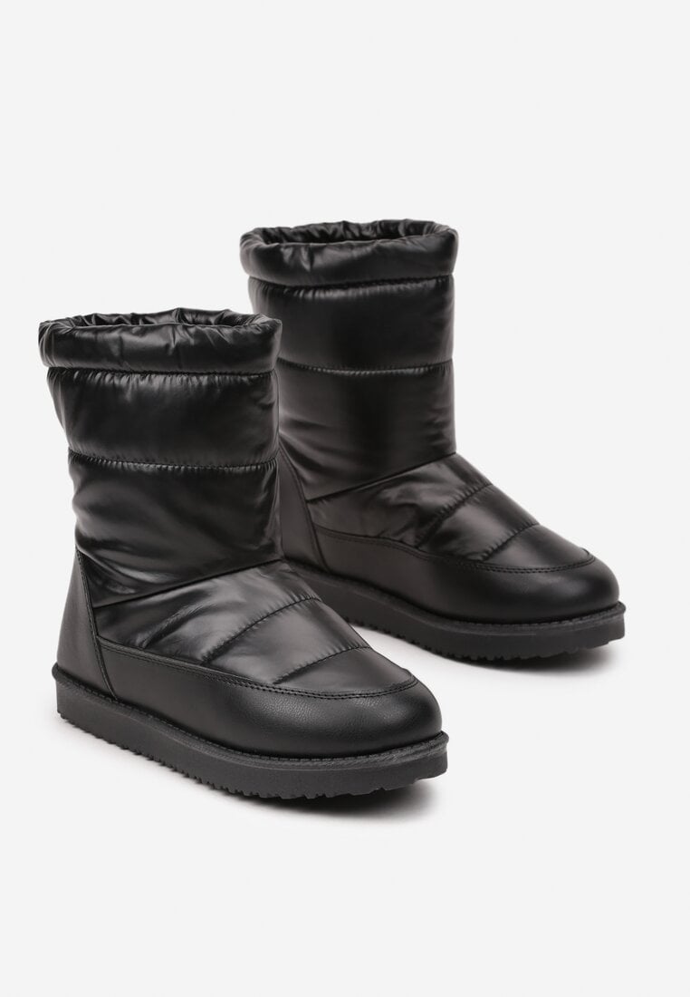 Czarne Pikowane Śniegowce na Płaskiej Podeszwie Raviti