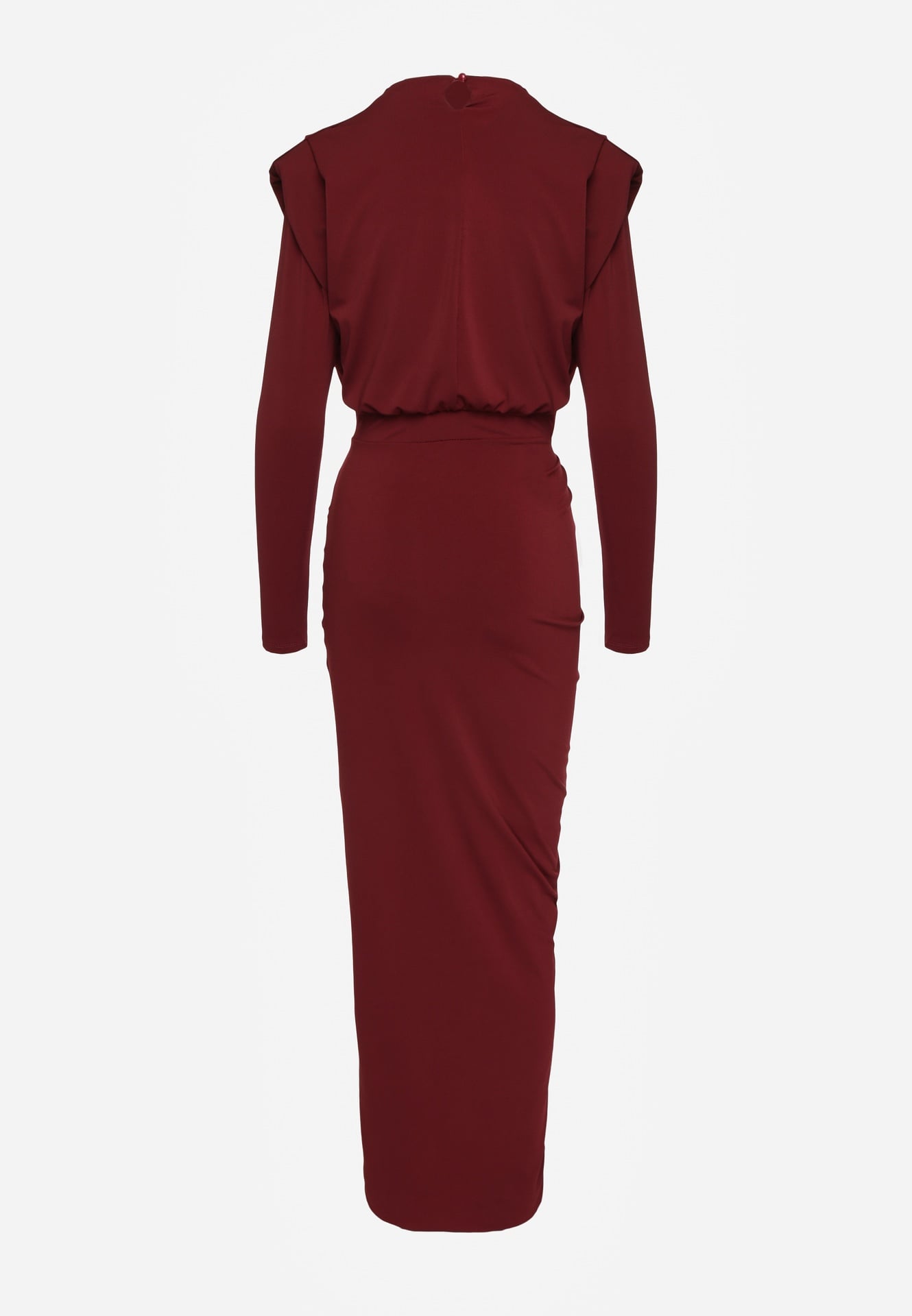 Bordowa Dopasowana Sukienka Koktajlowa Ozdobiona Marszczeniem Besni