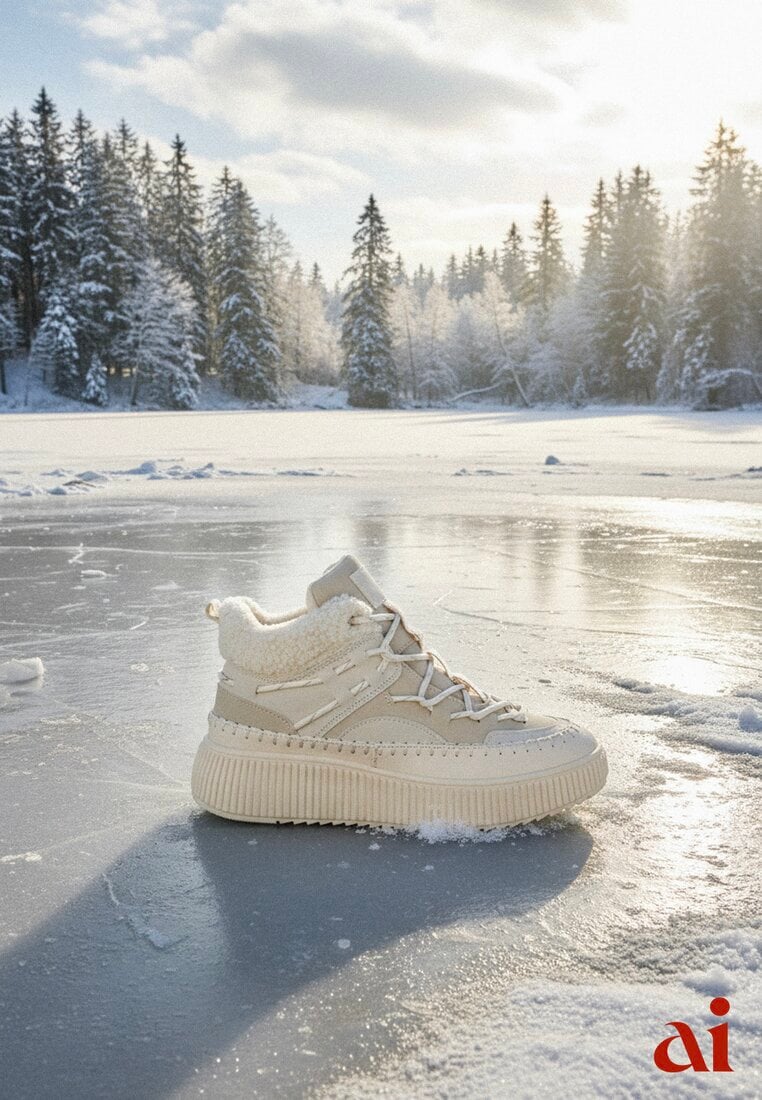 Beżowe Śniegowce Traperki Vices z Futerkiem Typu Baranek i Platformą Terivelle