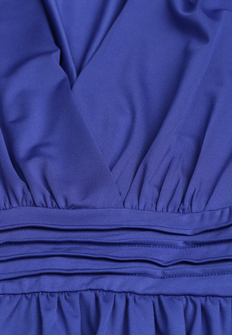 Niebieska Sukienka z Wiskozą o Rozkloszowanym Kroju Selaitea