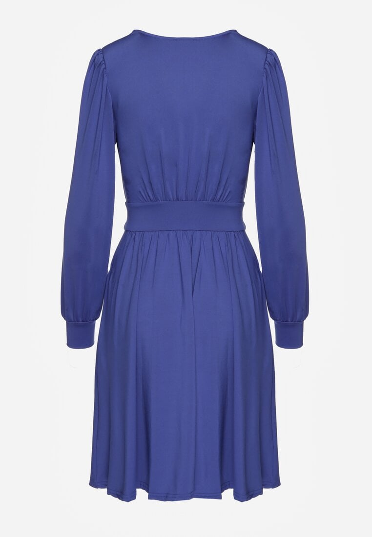 Niebieska Sukienka z Wiskozą o Rozkloszowanym Kroju Selaitea