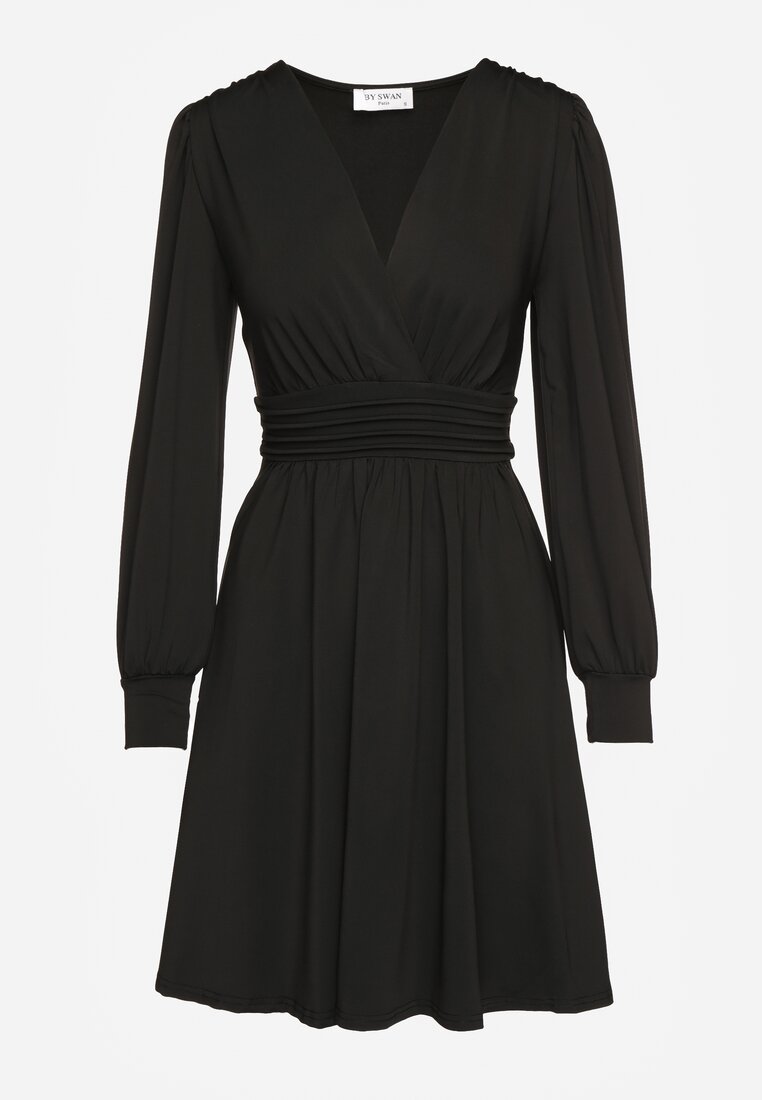 Czarna Sukienka z Wiskozą o Rozkloszowanym Kroju Selaitea
