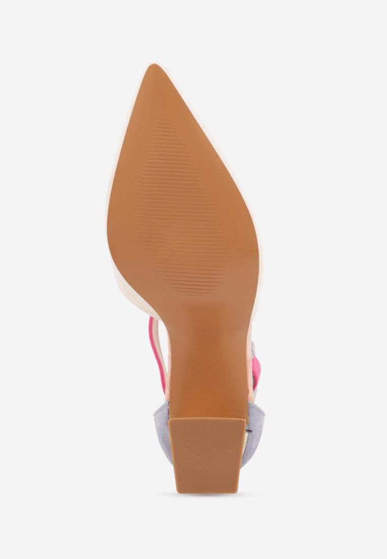 Beżowo-Różowe Czółenka na Stożku Ozdobione Paskiem Wokół Kostki i Metaliczną Aplikacją Tiliri