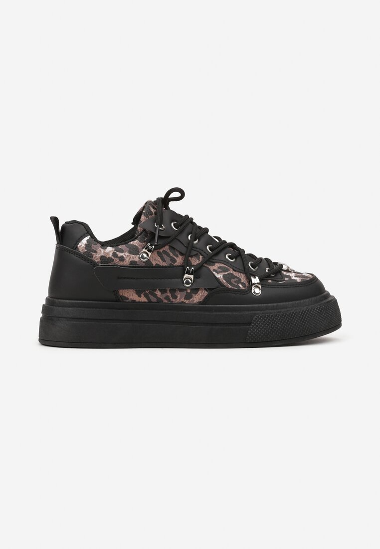 Czarne Sneakersy ze Wzorem w Panterkę Doridi