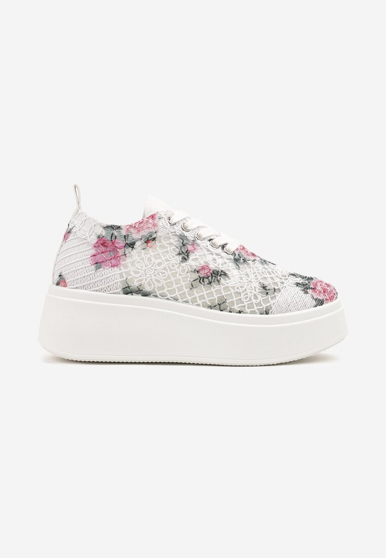 Białe Ażurowe Sneakersy Vices na Platformie w Kwiaty Halvisa