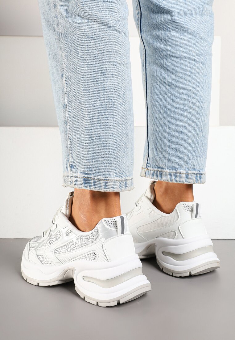 Białe Brokatowe Sneakersy w Streetwearowym Stylu na Piankowej Podeszwie Felindris