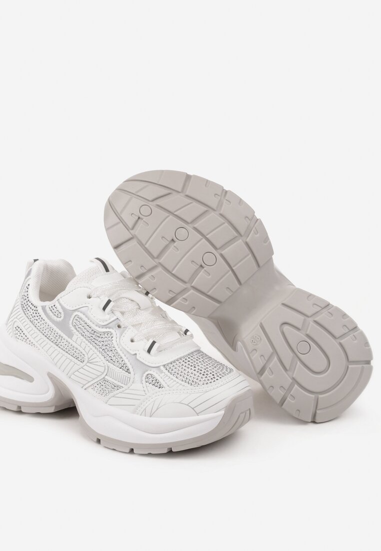 Białe Brokatowe Sneakersy w Streetwearowym Stylu na Piankowej Podeszwie Felindris