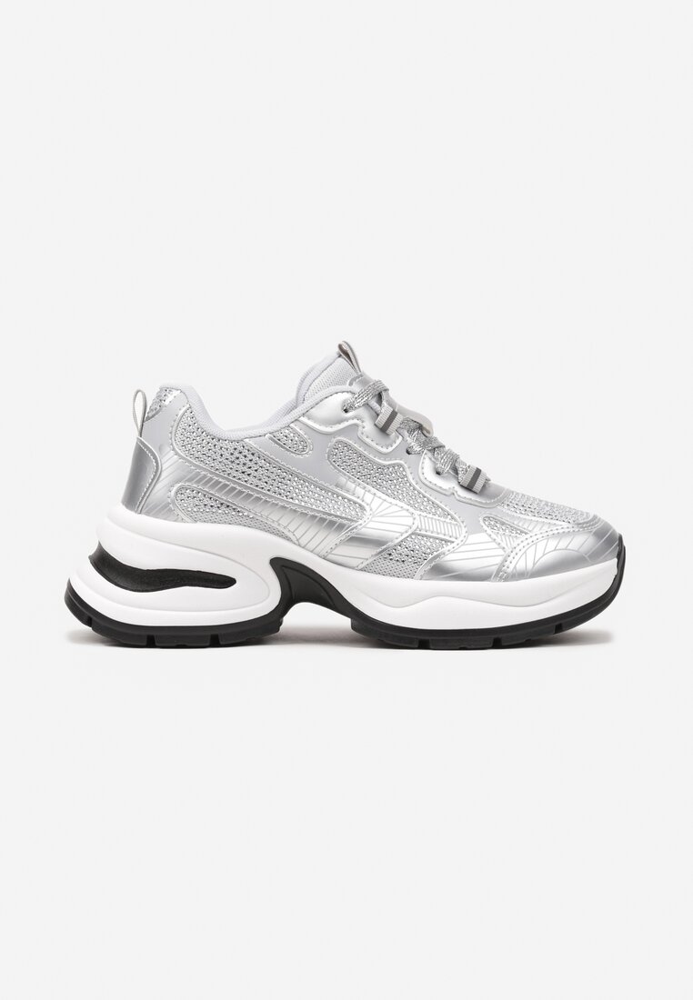 Srebrne Brokatowe Sneakersy w Streetwearowym Stylu na Piankowej Podeszwie Felindris